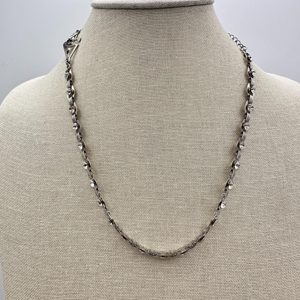 Vintage 90s Silver Tone Designer Link Chain Necklace Sparkle Italian Jewelry